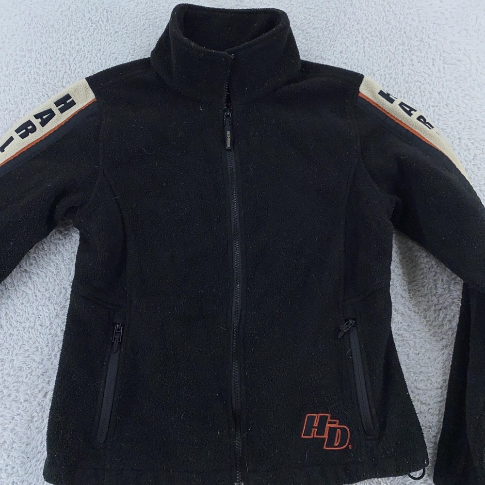 Harley-Davidson Full Zip Fleece Jacket Womens‎ Medium Biker Motorcycle Orange HD